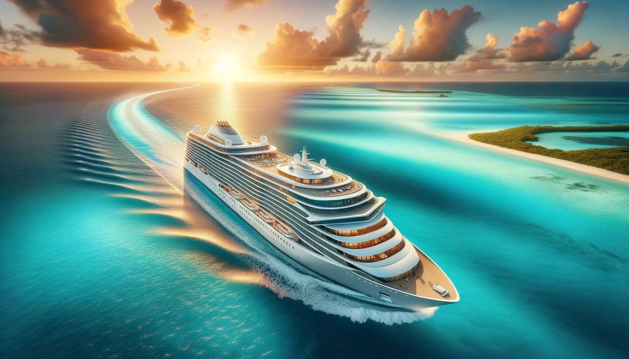 Cruise ship sailing on the open ocean