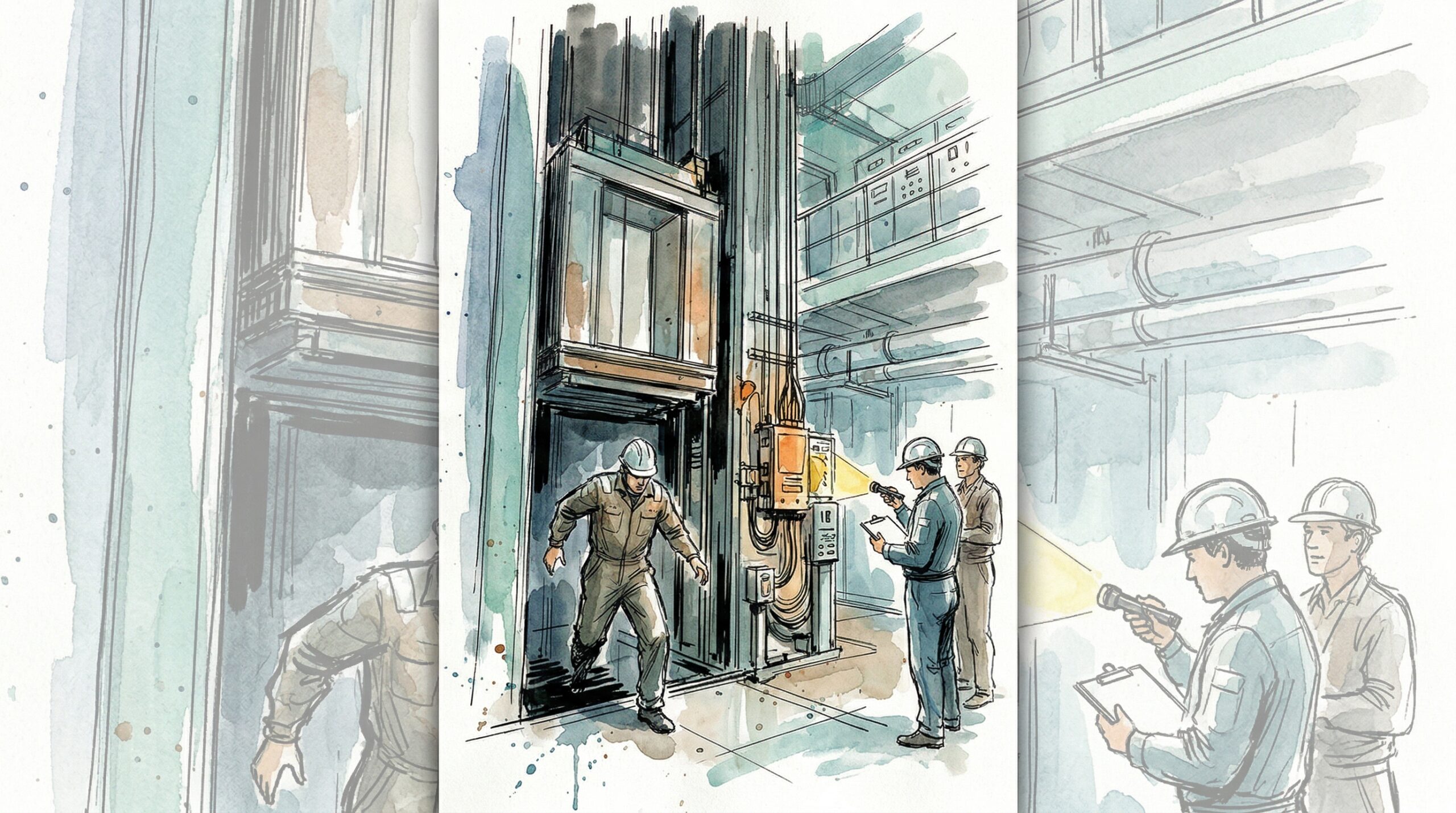 Editorial illustration of the P&O Arvia elevator shaft investigation