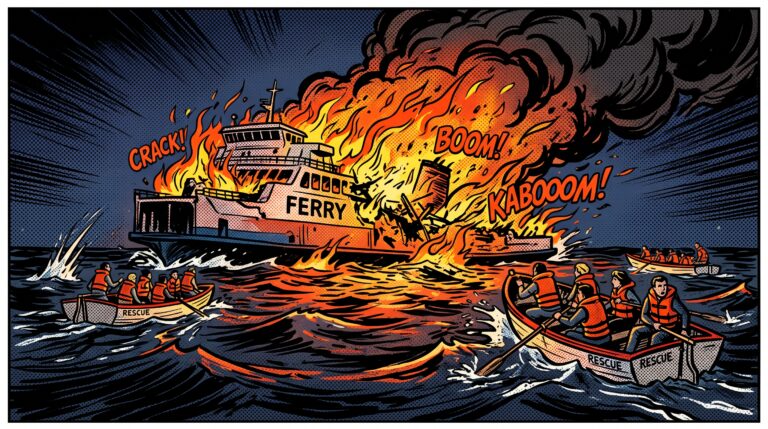 Featured image for: 5 Dead, 41 Missing After Ferry Fire Off Indonesia's Madura Island